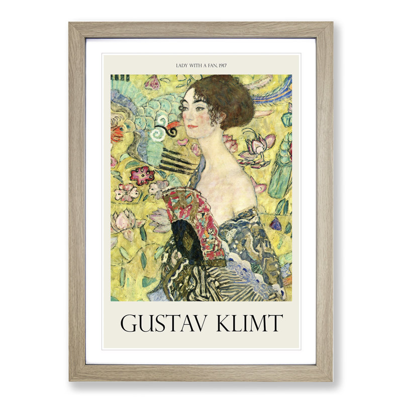 Lady with a Fan by Gustav Klimt - Picture Frame Art Prints, Oak Framed, 36cm H x 27cm W x 2cm D