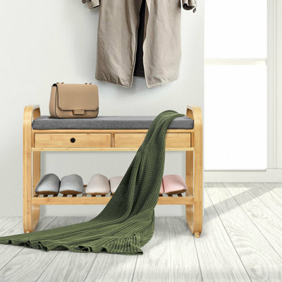 Shept Mallet Upholstered Bench with Shelves