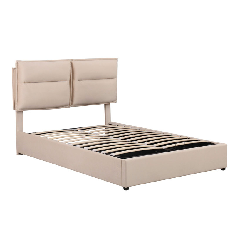 Lit plateforme tapissier avec rangement, Beige, Complète