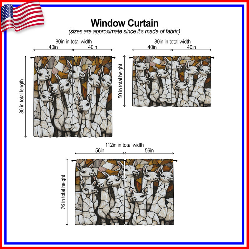 Llama Window Curtains  Animal Sheer & Room Darkening - 2 Panels, 20in x 80in - 2 panels, Sheer