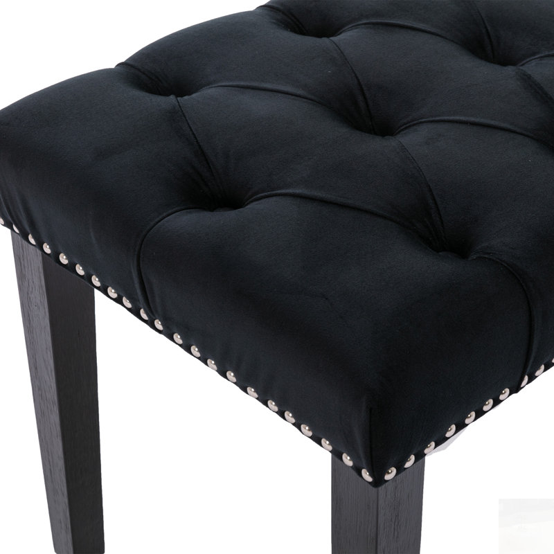 Black Velvet Tufted Upholstered Bench Ottoman - 330lbs Capacity For Entryway/dining Room