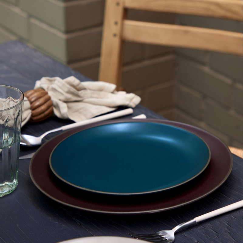Assiette à salade ou à dessert empilable en grès de 8,5 po, ensemble de 6, Bleu