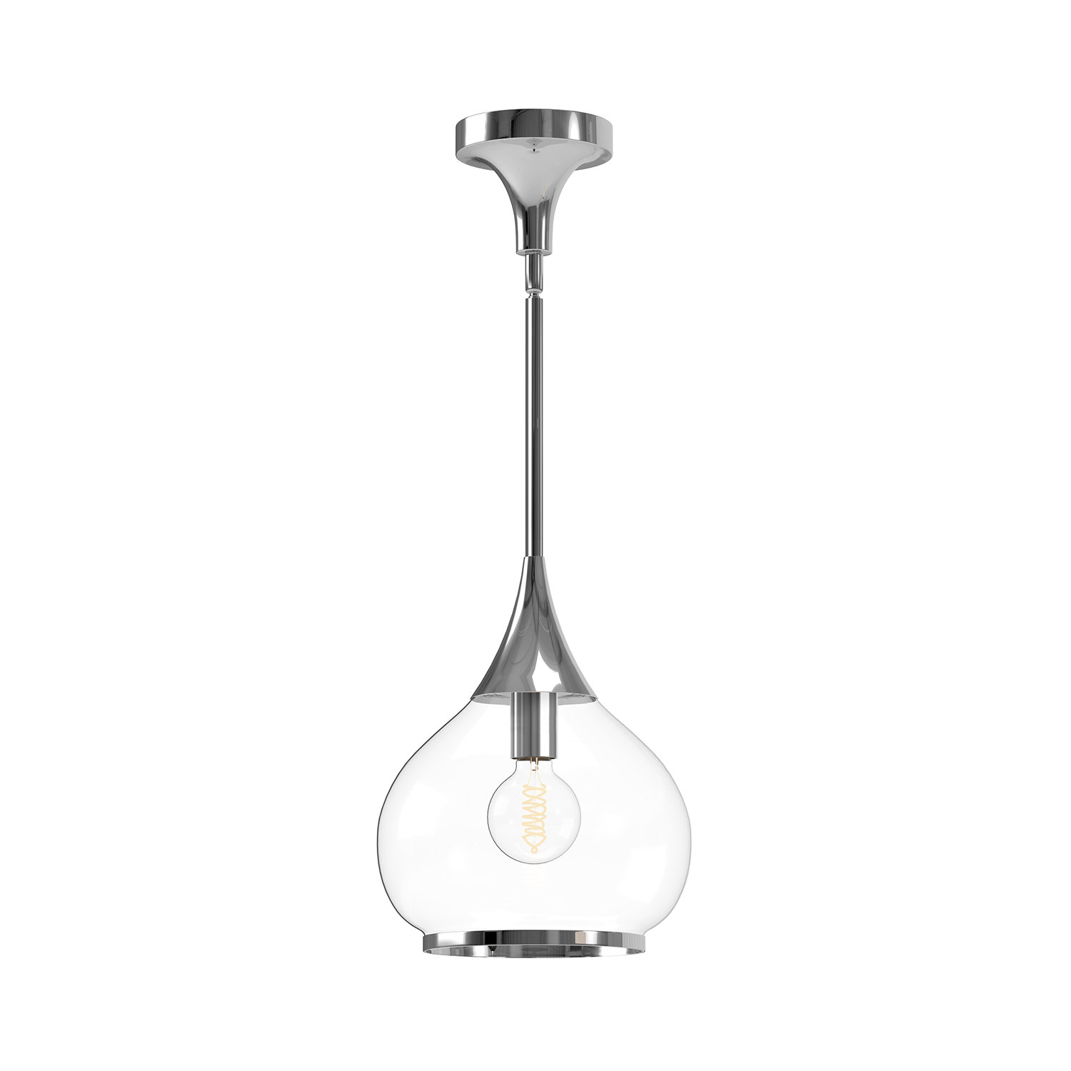 Hazel Single Light Glass Pendant, Chrome, Clear, 63" H x 10" W x 10.13" D