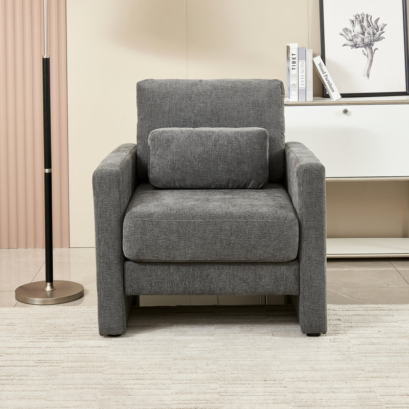 Fauteuil en chenille moderne avec base en bois massif, rembourrage luxueux pour le salon, la chambre à coucher et le bureau