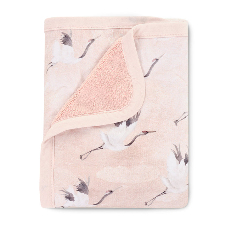 Crane - Luxury Soft Plush Backing & Turkish Cotton Jersey Print, Double Layered, 30" x 40" Baby Blanket
