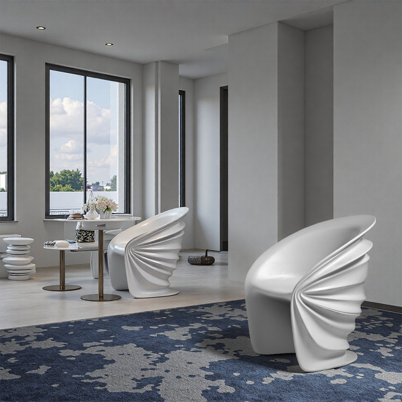 Shell-patterned fiberglass white single chair