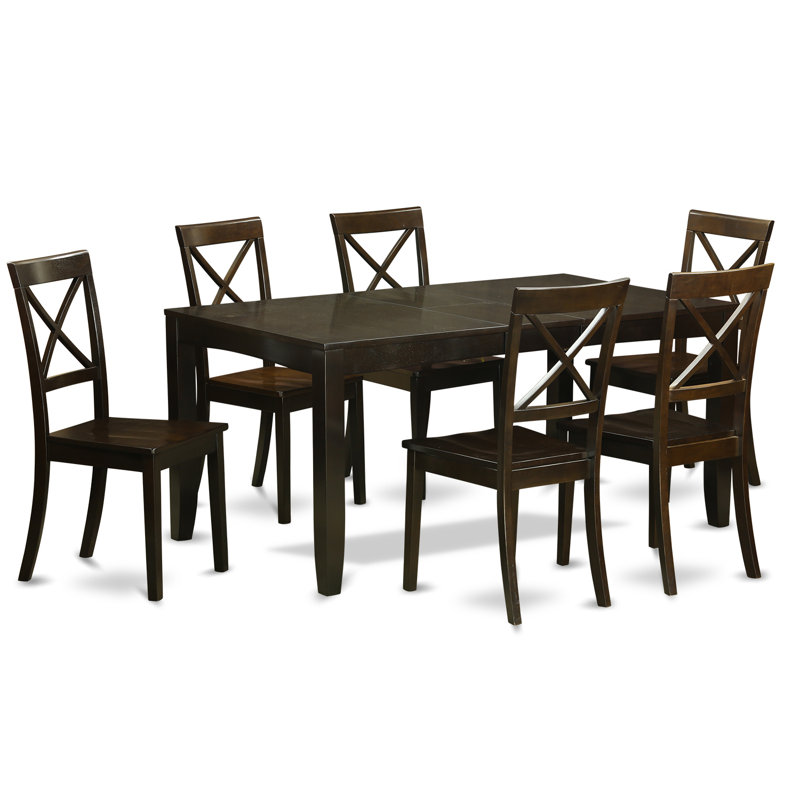 Ensemble de table de salle à manger 7 pièces composé d'une table de salle à manger rectangulaire avec rallonge papillon et 6 chaises de salle à manger, cappuccino