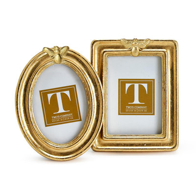Golden Bee Gold Leaf Photo Frames Set of 4 Resin Glass Tabletop Picture Frames Assorted Shapes Home-4.75"H
