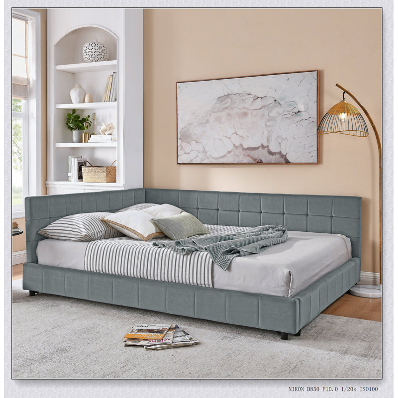 Upholstered Tufted Bed Frame, Sofa Bed Frame With Comfortable Backrest And Armrests, Bed For Bedroom, Living Room,Velvet