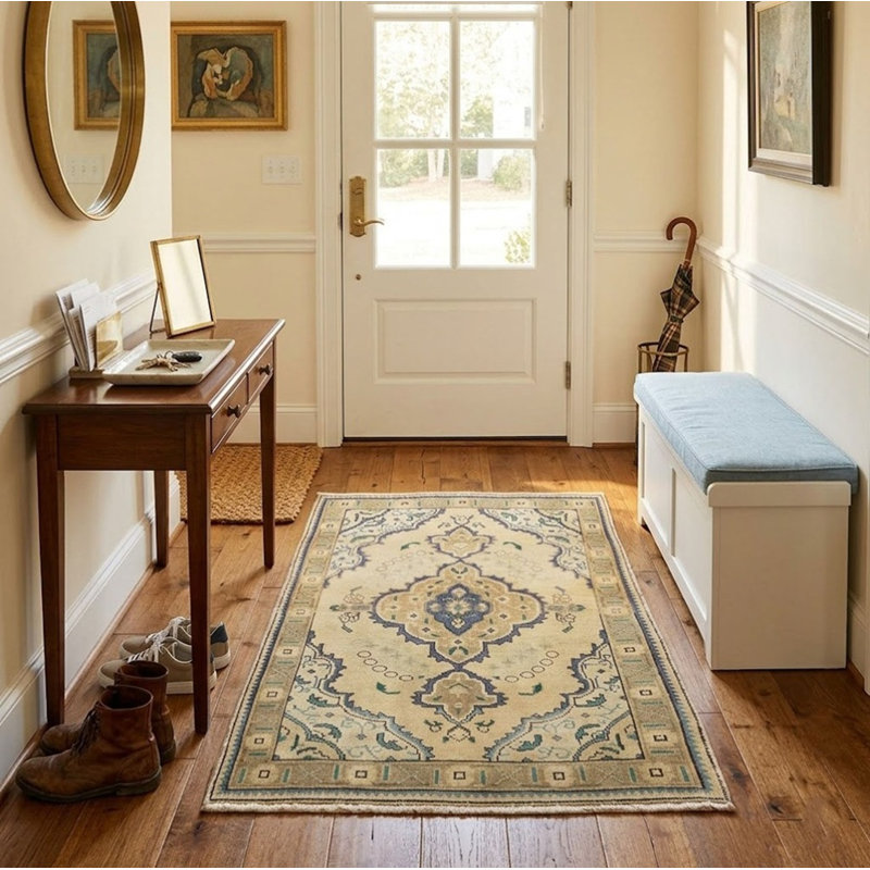Tapis oriental tribal en laine noué à la main 3 pi 1 po x 4 pi 9 po