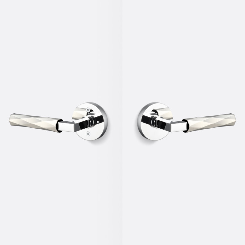 Levanto Round Privacy Rosette In Polished Chrome, Vertex Grip In Flat Black, Polished Chrome/Satin Nickel