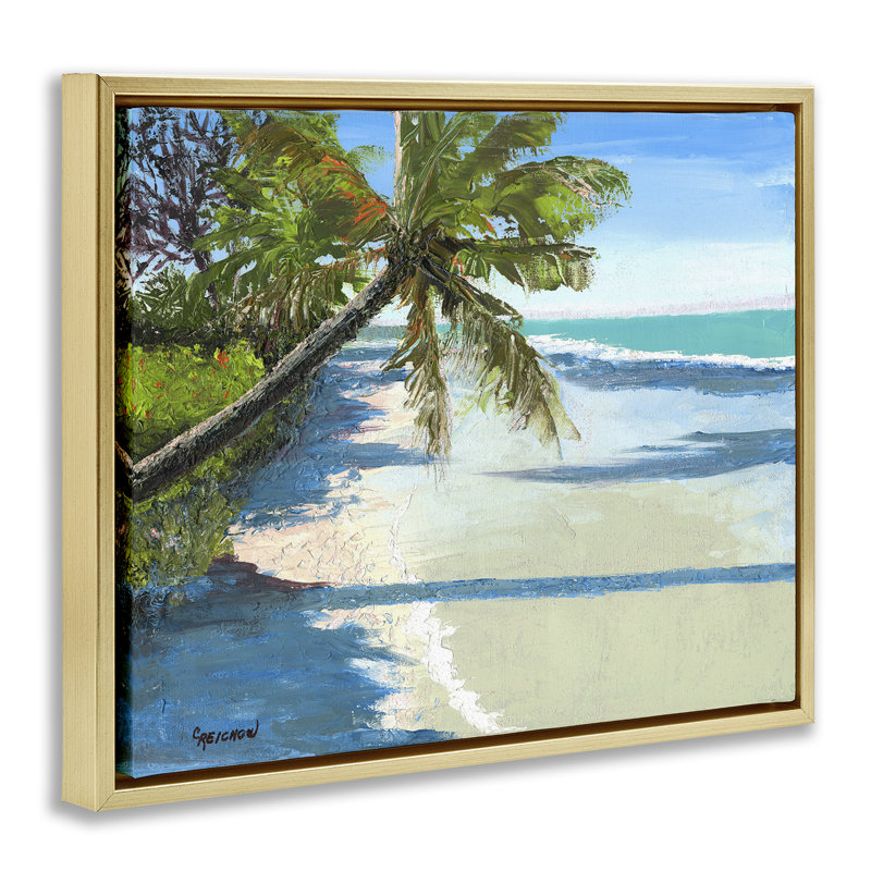 "Beach Shadows Landscape", art mural sur toile flottant par Christine Reichow, Cadre flottant métallique doré