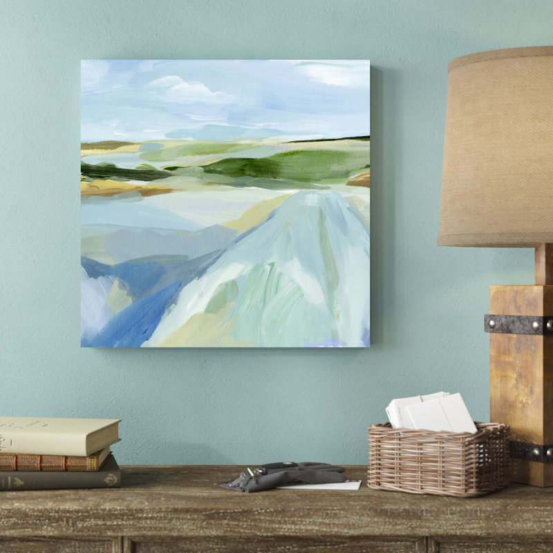 «Sky Blue Fields I» par Annie Warren - reproduction sur toile tendue, H 20 po x l 20 po