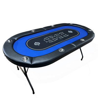INO Design 71 inches Foldable Poker Table Portable for Casion Texas Hold'em Games with Blue Felt