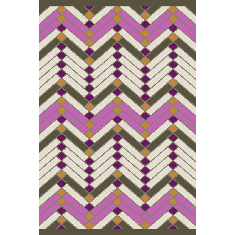 Tapis rose / gris / beige en coton tissé à la main, Rectangle 8 pi x 10 pi