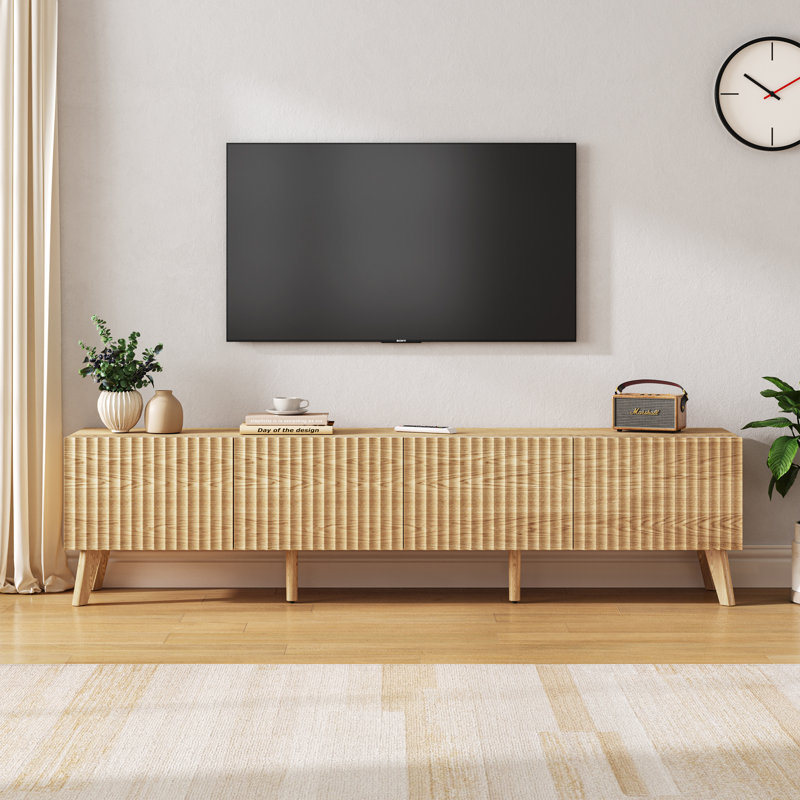 71'' Fluted Tv Stand,Mid Century Modern Tv Console for 70 Inch Tv,Entertainment Center with Storage for Living Room and Bedroom