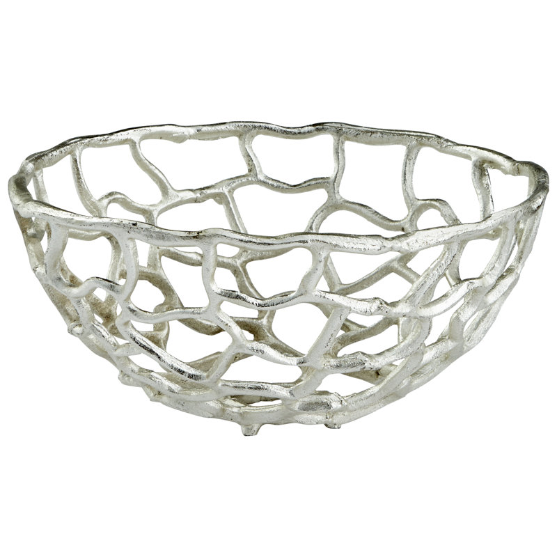 Glass Decorative Bowl, 6" H x 12.5" W x 12.5" D, Silver