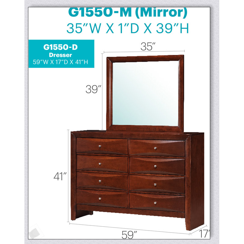 La commode moderne en cerisier Mar15 G1550-D avec tiroirs en queue d'aronde et façades biseautées élégantes en résine est parfaite pour les chambres à coucher contemporaines.
