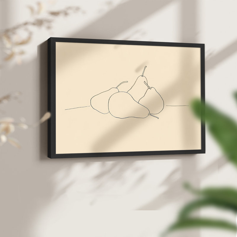 Dessin au trait de fruits III - reproduction encadrée, H 22 po x l 28 po, Noir, noir, noir, noir