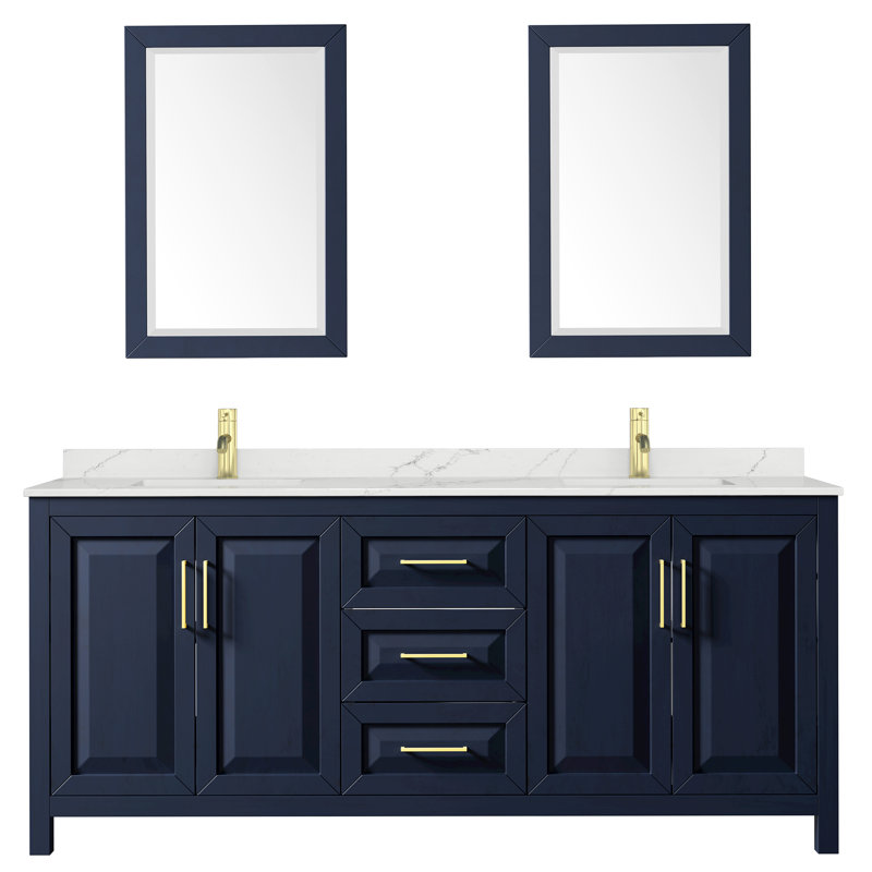 Daria 80 in. with Mirror Vanity, Giotto Quartz, Blue, Brushed Gold