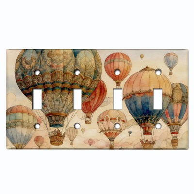 Metal Light Switch Plate Cover; US Standard Size 4 Gang Toggle - Hot Air Balloons