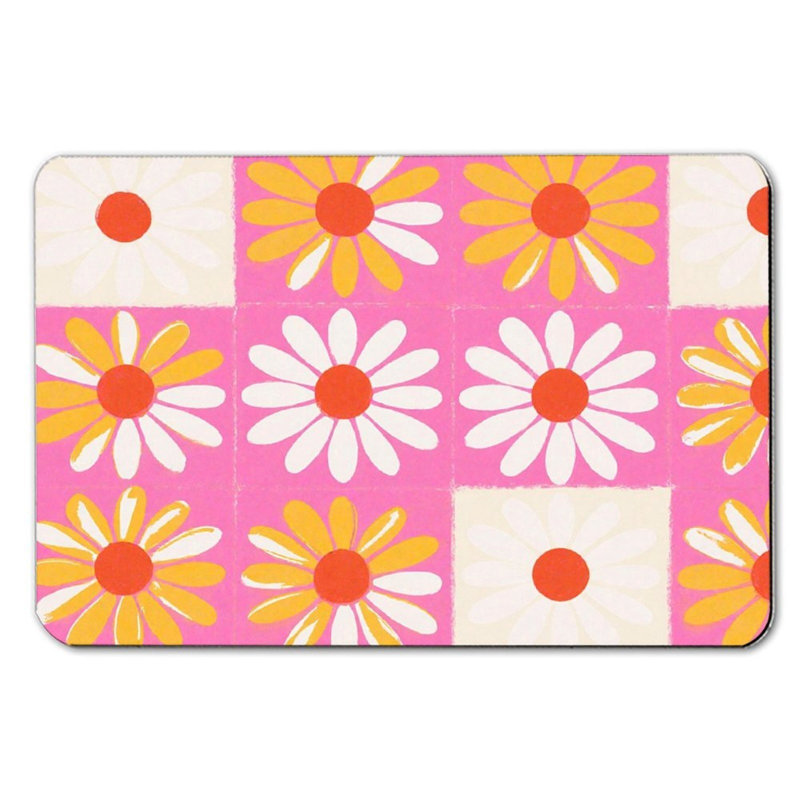 Retro Daisy Pattern Bath Mat 16 X 24, Vibrant Accent For Shower Door