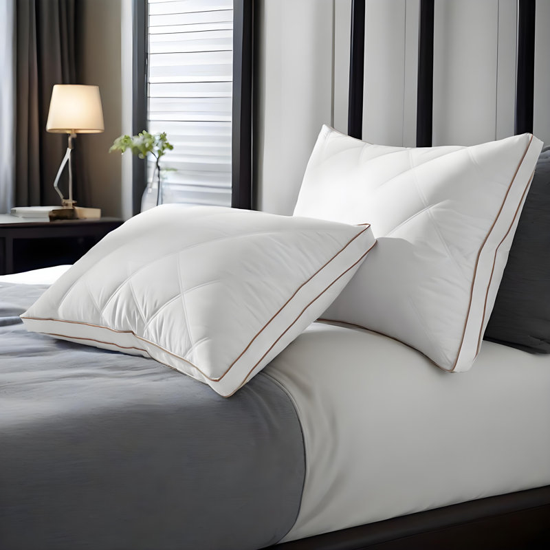 Queen White Goose Feather Down Pillow Set with Quilted Cotton Cover