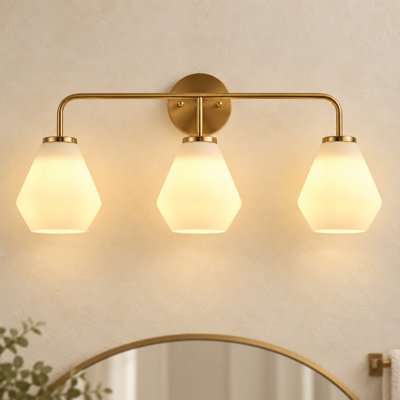 Berlyn 3-Light Glass Shade Gold White Finished E26 Dimmable Farmhouse Vanity Light Fixture