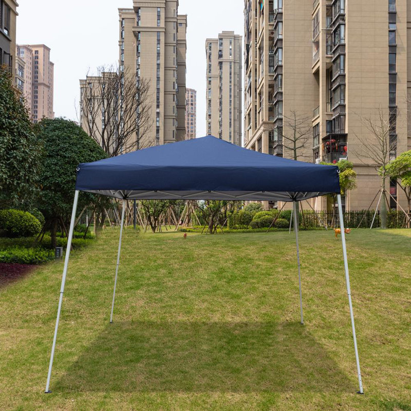 10 Ft Blue Steel Pop-Up Canopy Tent with Waterproof Cover