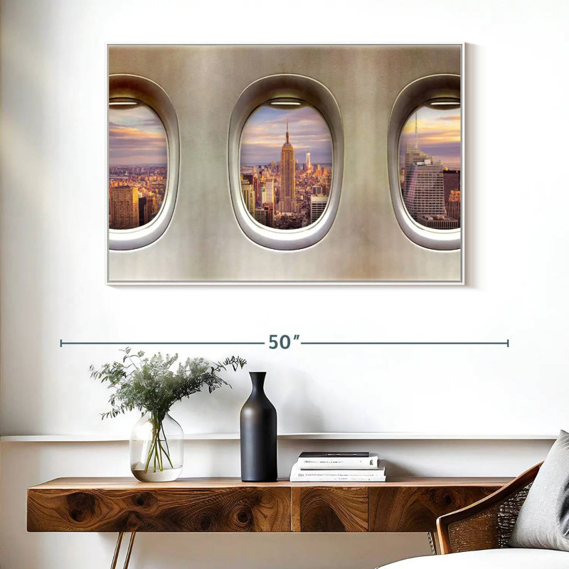 Fenêtres rétro pour avion, Cadre flottant blanc, 40 po x 27 po
