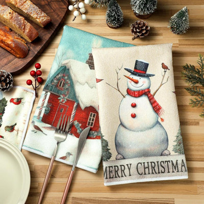 6 serviettes de cuisine de Noël de Noël rétro bonhomme de neige torchons absorbants père Noël serviettes de bain pour Noël cuisine salle de bain décorations de vacances cadeau de pendaison de crémaillère de ferme