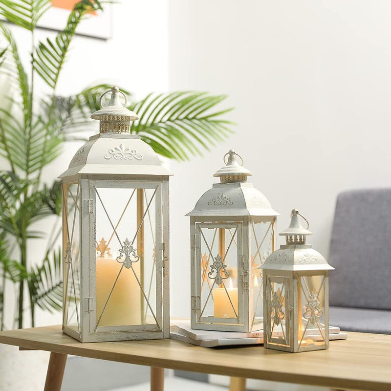 Metal Tabletop Lantern, White