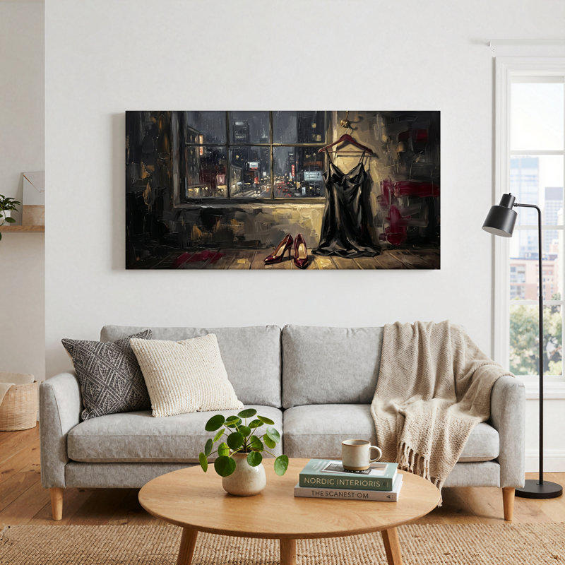 Ensemble de 1 tableau sur toile « Nuit en ville », L 58 po x H 28 po, Toile tendue