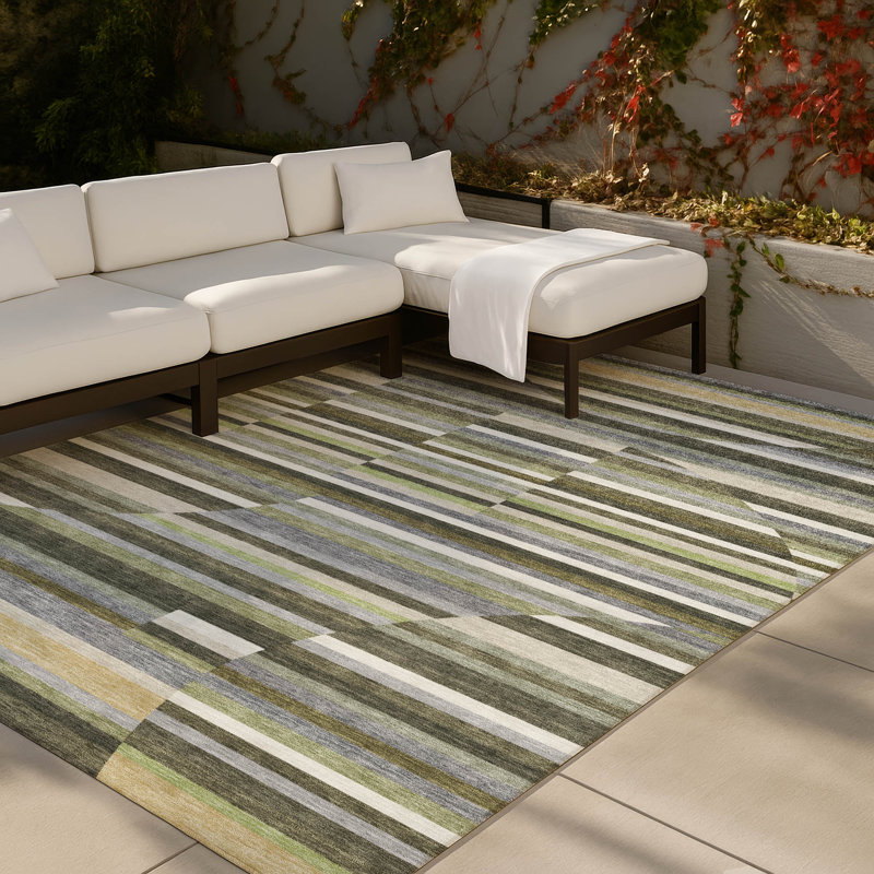 Machine Washable Indoor/Outdoor Chantille ACN2600 Stripes Rug, 10' x 14', Olive