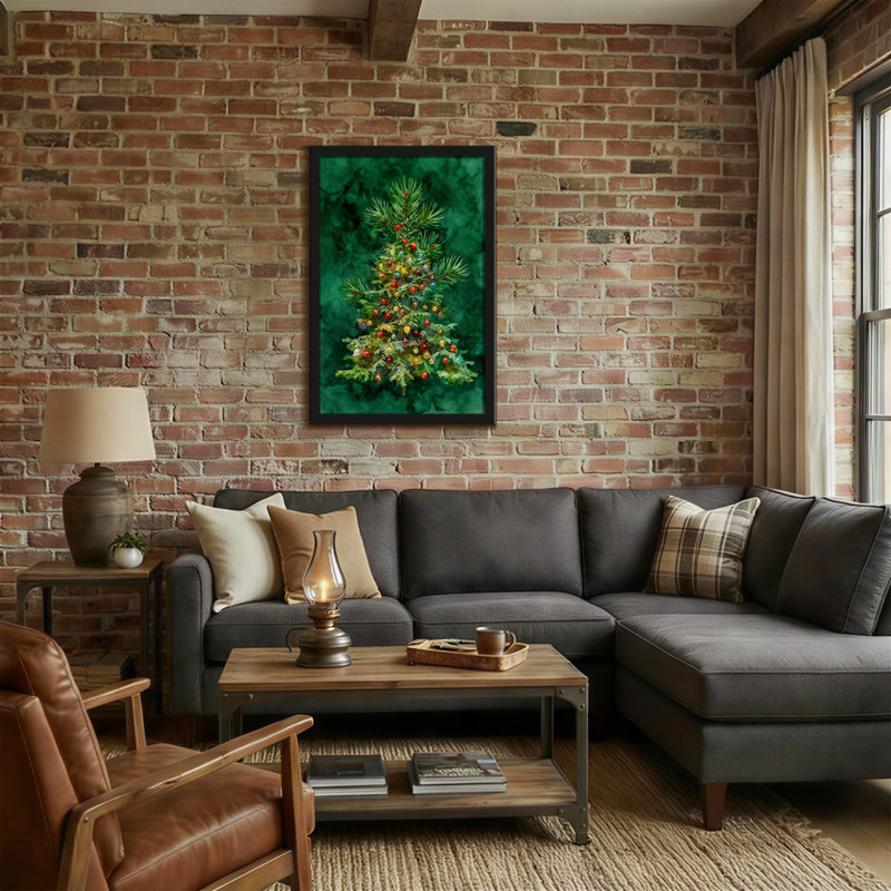 Christmas Christmas Tree With Colourful Berries On Green Background, 18" H x 12" W
