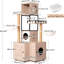 Maison pour chat 63 po multifonctionnelle, bac à litière inclus, coussin lavable amovible, boules, base antidérapante, arbre d'assemblage avec boîte à outils, coussin, poteaux à griffes, cintre, design gris rustique moderne,
