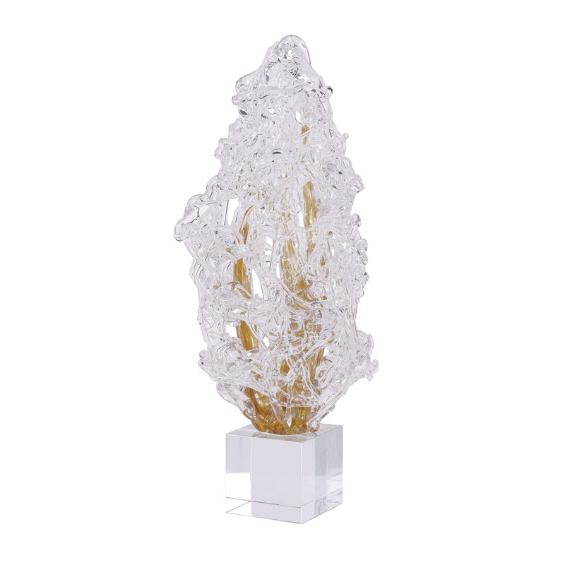 Sculpture de flamme gelée sur base en cristal, grand