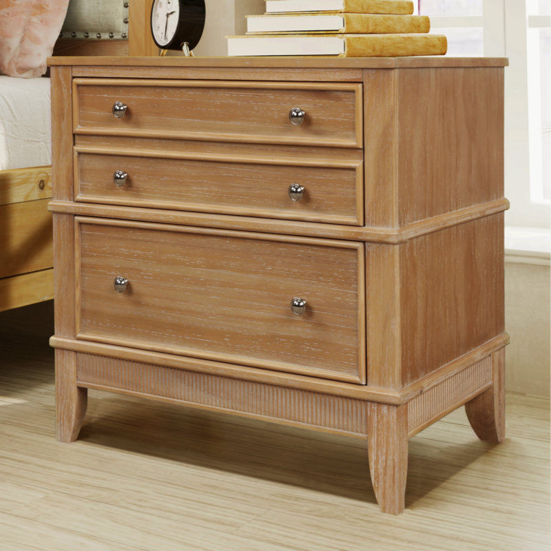 Brijida Solid Wood 3-Drawer Side Table Nightstand