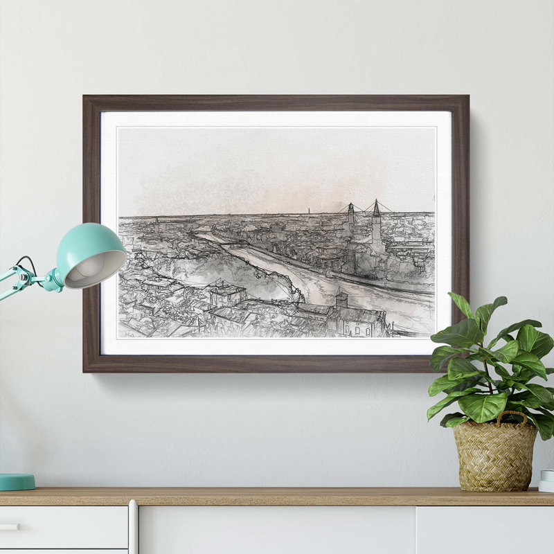 Skyline of Verona Italy in Abstract - Picture Frame Graphic Art Print, 62cm H x 87cm W x 2cm D, Walnut Framed