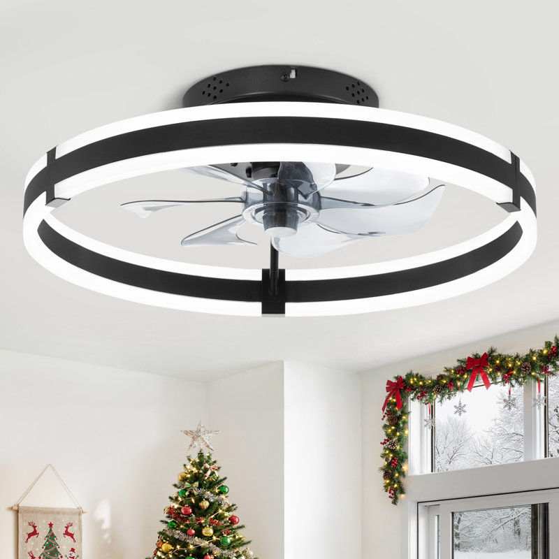  Ventilateur de plafond encastré noir moderne 20 "avec lumière et télécommande Cissline pour chambre / salon