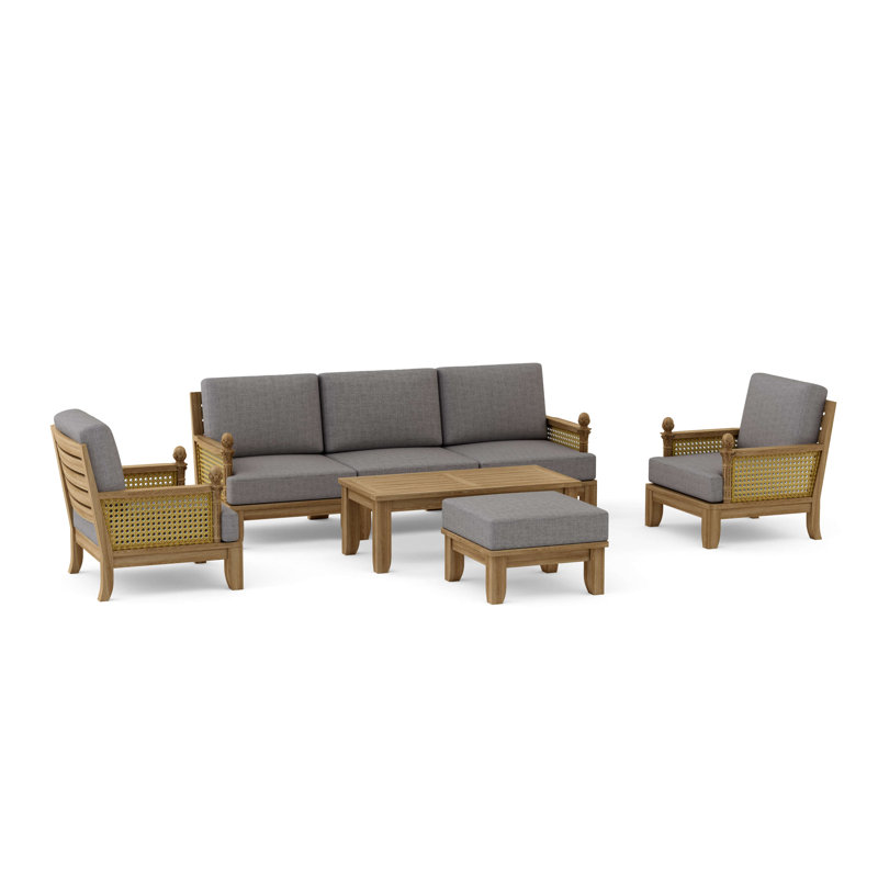 Ensemble de conversation modulaire en teck avec coussins 7 pièces Borlaug, Ardoise Cast