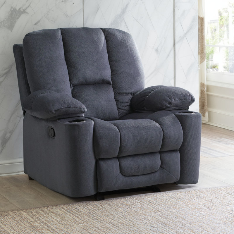 Luxueux fauteuil inclinable manuel argenté, avec tissu doux pour la peau et porte-gobelets doubles, convient aux décors de loisirs à la maison
