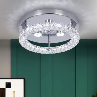 Moderne K9 Lampe de plafond en cristal à DEL ronde en acier inoxydable à trois couleurs