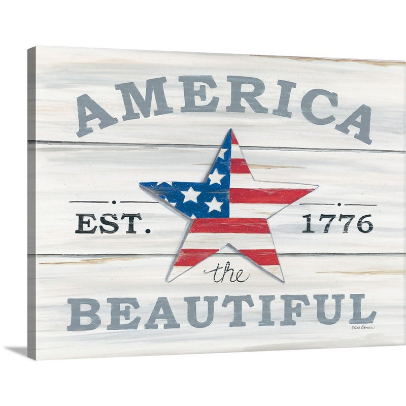 DS1667 - America the Beautiful Star par Deb Strain - reproduction d'art textuel sur toile, Toile tendue