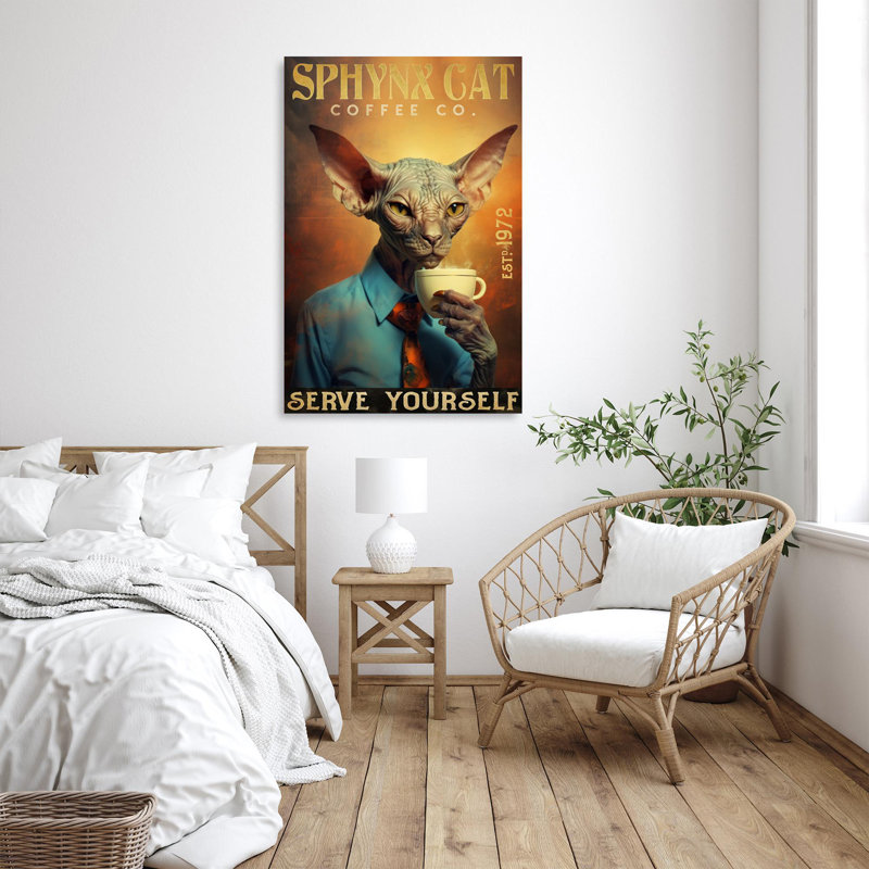 Sphynx Cat Coffee Co - 1 pièce, impression sur toile tendue, H 20 po x l 16 po x P 1,25 po