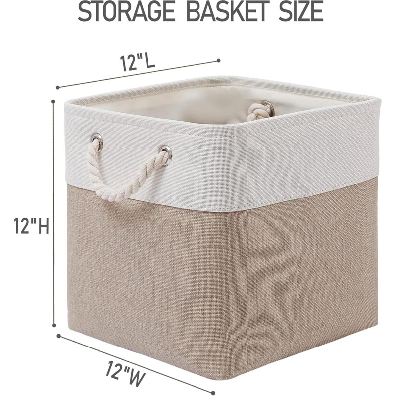 Cube Storage Bins, 6 Pack Large Collapsible Fabric Storage Bin With Ropes, Foldable Storage Cubes For Home, Office,Closet, Clothes, Toys Organizer