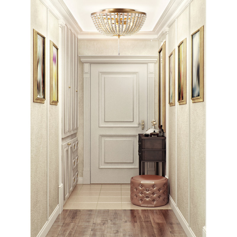 Ohlone Farmhouse Wood Beaded/Metal LED Flush Mount, Antique Gold, 12.5" H x 15" W x 15" D