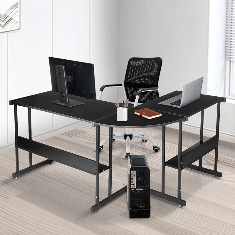 L-Shaped Metal Base Executive Desk, Black