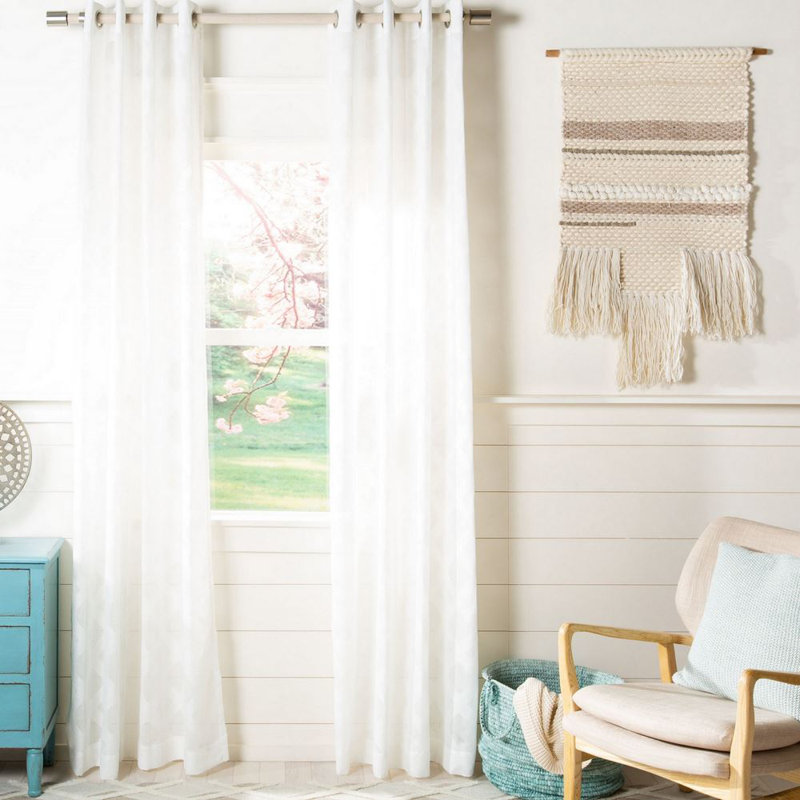 Kober Geometric Sheer Grommet Single Curtain Panel, 52" W x 84" L, White