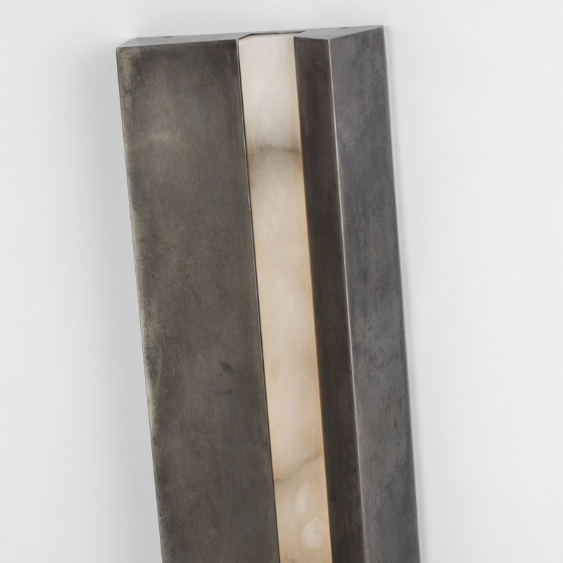 Anne-Marie Barton Austera 32" Sconce with Alabaster, Mottled Pewter, 20" H x 8" W x 3.25" D